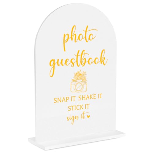Wedding Sign Decor, Photo Guest Book Sign, 5x7 Inch Arch Acrylic, Wedding Sign for Reception & Event Party, Bridal Shower Decorations, Wedding Table Sign Accessories for Anniversary And Event - color: GoldGuests