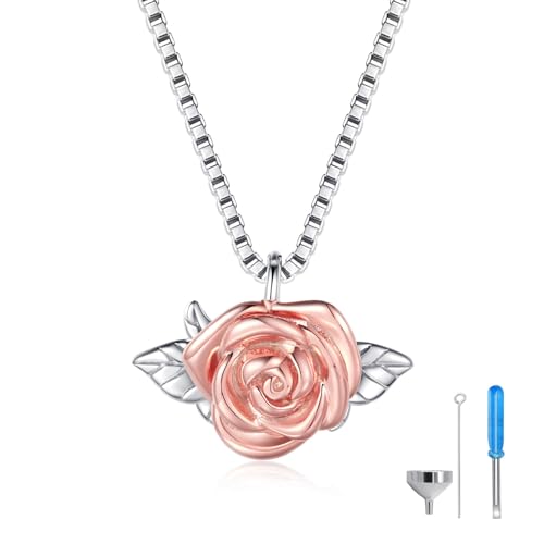 Rose Cremation Urn Jewelry for Ashes - 925 Sterling Silver Memorial Keepsake Ring Bracelet Necklace Gift for Women, Bereavement Gift for A Loss Of the Loved One - style: necklace