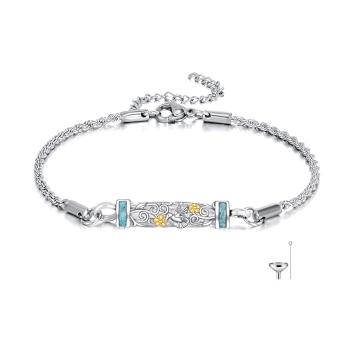 Urn Bracelet For Ashes 925 Sterling Silver Abalone Shell Cremation Keepsake Pendant Locket Bracelet For Women Men - style: Hummingbird