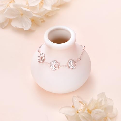 DAOCHONG Pet Paw Print Bracelet for Women Pet Memorial Jewelry | Sterling Silver Dog Cat Paw Bracelet | Pet Loss Sympathy Gift | Birthday Xmas Present for Pet Lover Mom Wife - style: Rose Gold-Pet Paw Print bracelet