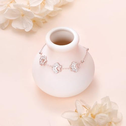 DAOCHONG Pet Paw Print Bracelet for Women Pet Memorial Jewelry | Sterling Silver Dog Cat Paw Bracelet | Pet Loss Sympathy Gift | Birthday Xmas Present for Pet Lover Mom Wife - style: Rose Gold-Pet Paw Print bracelet