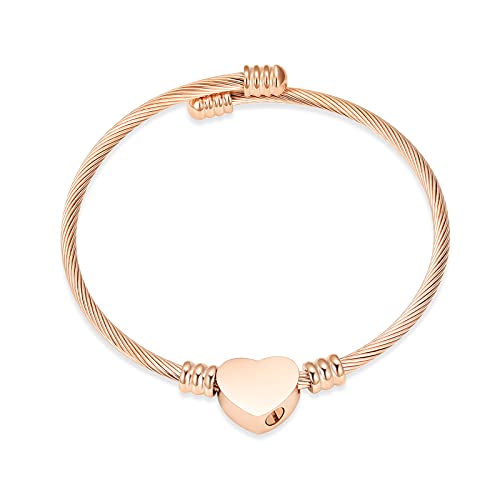 constantlife Cremation Bracelet for Ashes Memorial Jewelry Stainless Steel Heart Shape Urn Pendant Bangle Loved Ones Funeral Ashes Holder Keepsake Gift - color: A-Rose Gold