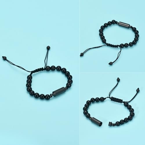 Hearbeingt Cremation Jewelry Urn Bracelet for Ashes Braided Rope Beads - color: Black-2