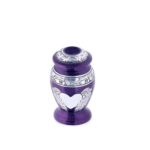 Angel Wings & Heart Cremation Urn (Red Shimmer, Large)' (Purple Glossy, Single - Miniatue) - color: Purple Glossy