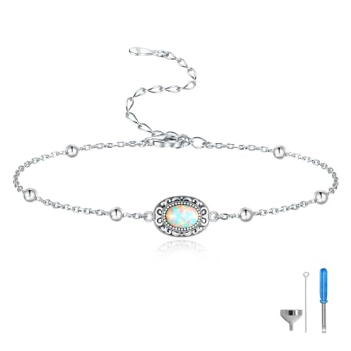 MANBU Sterling Silver Cremation Bracelet for Ashes - style: opal urn bracelet