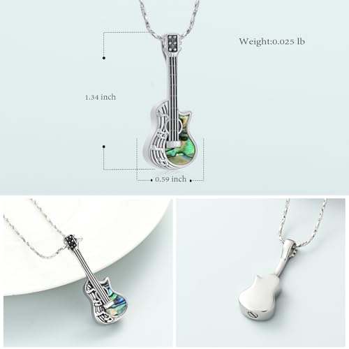 Imrsanl Guitar Urn Necklace Cremation Jewelry for Ashes | Ashes Holder Pendant, Funeral Keepsake, Memorial Gifts of Loss Loved Ones, For Women Men Guitarist - color: Silver