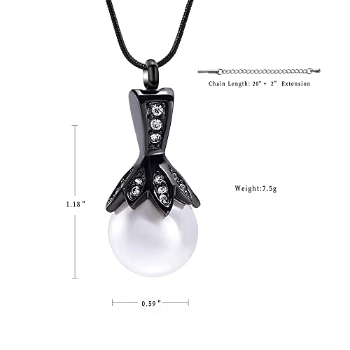 Memorial Jewelry Pearl Urn Necklace - Cremation Ashes Holder Keepsake for Women - color: Black