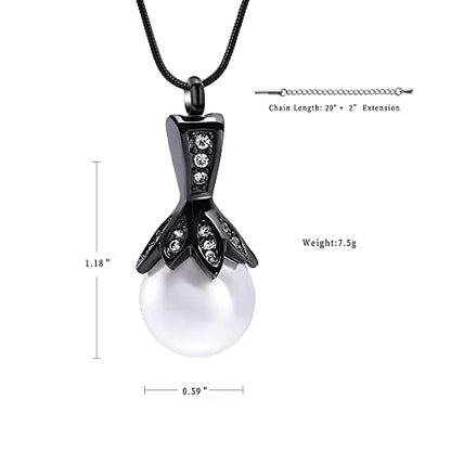 Memorial Jewelry Pearl Urn Necklace - Cremation Ashes Holder Keepsake for Women - color: Black