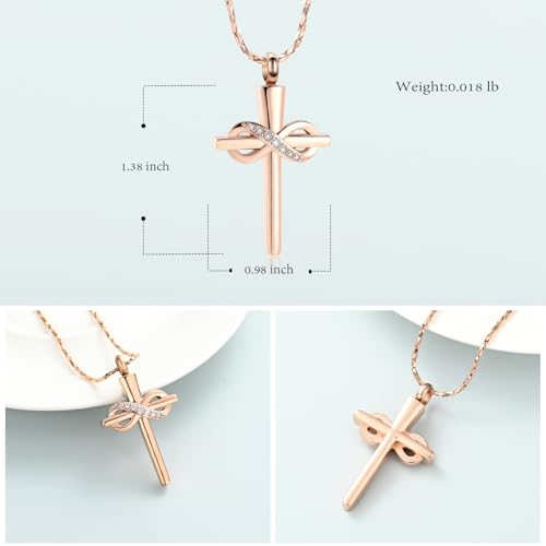 Imrsanl Infinity Love Cross Cremation Jewelry Ashes Religious Cross Urn Pendant Necklace for Women Men Pet Ashes Memorial Keepsake Jewelry - color: Rose Gold