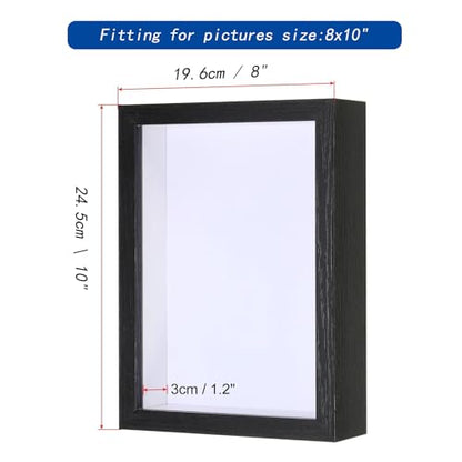 Shadow Box Frame Display Case with Stickers , 8x10 Inches 3D Picture Frame, Display Case Box for Flowers, Memorabilia, Crafts, Photos, Medals and Tickets,3Pcs-Black