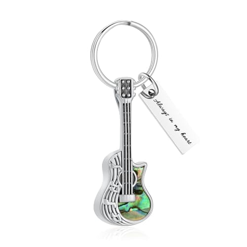 XSMZB Guitar Urn Necklace for Ashes for Women Men Abalone Shell Cremation Jewelry Human Pet Ashes Keepsake Pendant for Guitar Players - color: Silver Keychain