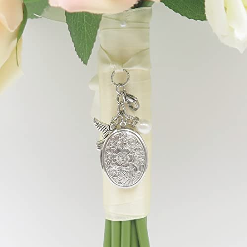 IDLAN Bouquet Locket Photo Charm Wedding Bouquet Memory Charm Memorial Bride Pendant Memorial Photo Keepsake - style: Angel