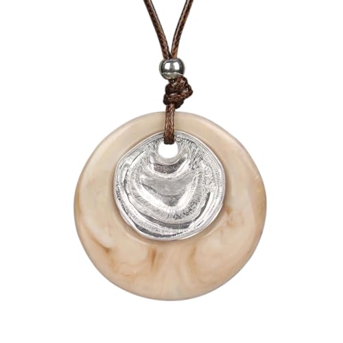 PU Leather Necklace Vintage Boho Multilayer Pendant for Women Men | Bohemian Hippie Style, Handmade Alloy Sweater Choker, Easy Adjustable Long Cord, Fit Daily Holiday Party Outfits,Jewelry Gift - color: Beige Circles Jade Silver Necklace