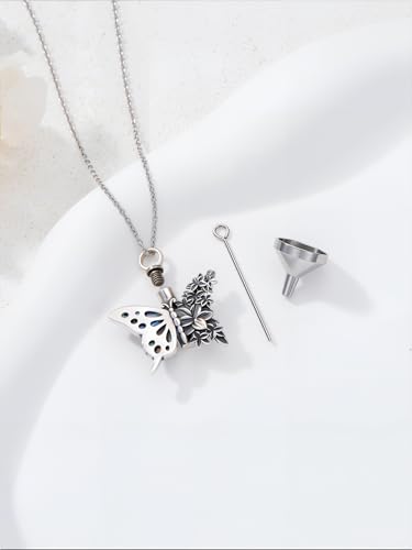 Flower Butterfly Urn Necklace for Ashes 925 Sterling Silver Urn Necklace Keepsake Cremation Jewelry Memorial Gifts for Women Loss Loved One - color: 01-butterfly Daffodil