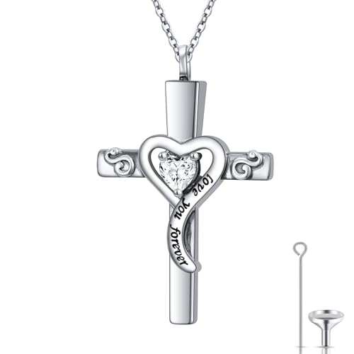 Ashes Necklace 925 Sterling Silver Urn Pendant for Ashes Cremation Keepsake Jewelry for Human Pet Ash Memorial Gift for Women Men - color: Cross-2