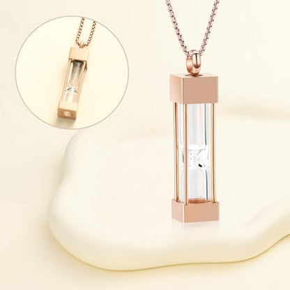 Oinsi Glass Hourglass Cremation Jewelry for Ashes Cylinder Urn Necklace Container Vial Necklaces Bottle Memorial Cremation Keepsake Jewelry Ash Pendant for Women/Men - color: Rose Gold