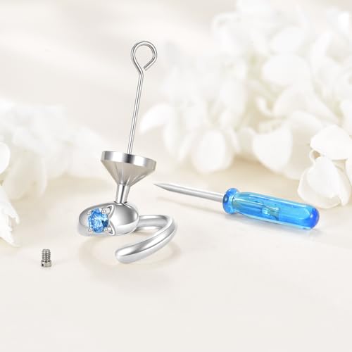 Sterling Silver Birthstone Urn Ring for Ashes Pets Dog Cat Keepsake Birthstone Memorial Cremation Jewelry for Women - style: Cat