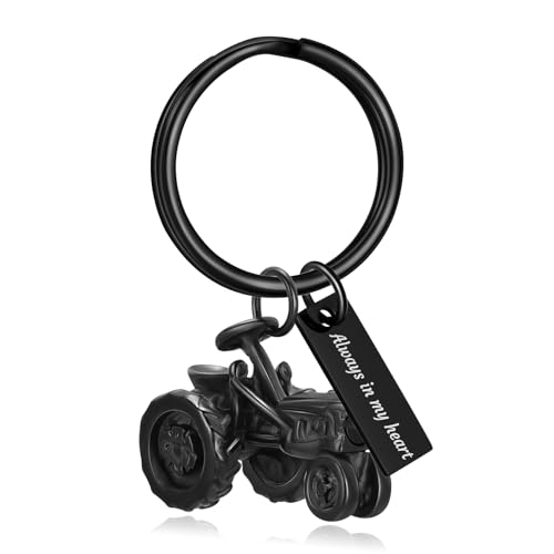 Yinplsmemory Cremation Tractor Urn Keychain for Ashes for Men Memorial Keepsake Ashes Jewelry of Loved Ones - color: Black