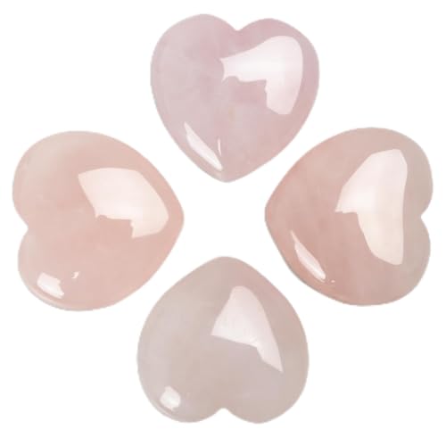 Rose Quartz Heart Worry Stones, 1.2 Inch, Set of 4 | Polished Heart Crystals, Palm and Pocket Stones, Reiki Meditation Accessories, Love Carved Stones, Crystal Gift Set - color: Rose Quartz