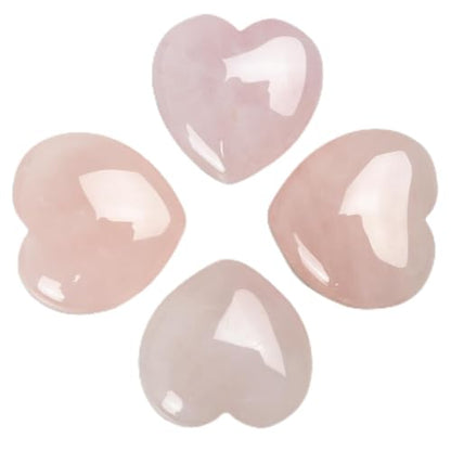 Rose Quartz Heart Worry Stones, 1.2 Inch, Set of 4 | Polished Heart Crystals, Palm and Pocket Stones, Reiki Meditation Accessories, Love Carved Stones, Crystal Gift Set - color: Rose Quartz