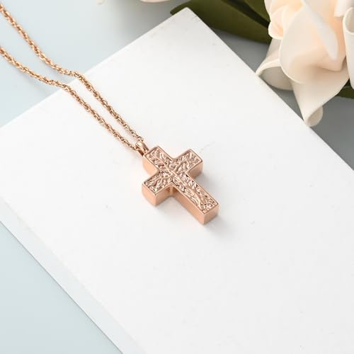 shajwo Tree of Life Cross Cremation Jewelry Urn Necklaces for Ashes | Memorial Ashes Pendant Necklace of Loved One Women Men Ashes Keepsake Necklace - color: Rose Gold