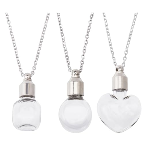 3Pcs Vial Necklace Heart Perfume Bottle Pendant Glass Ashes Holder Cremation Urn Necklace Mini Stainless Steel Pendants Blood Container Memorial Jewelry for Women Men