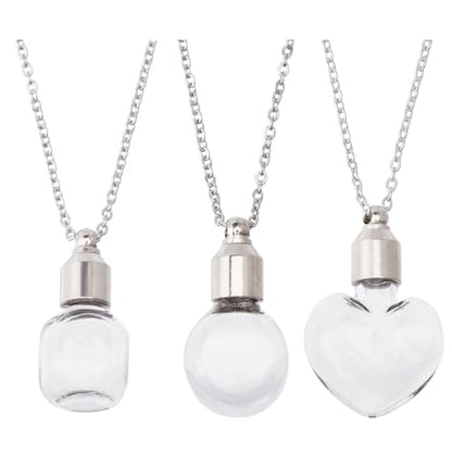 3Pcs Vial Necklace Heart Perfume Bottle Pendant Glass Ashes Holder Cremation Urn Necklace Mini Stainless Steel Pendants Blood Container Memorial Jewelry for Women Men