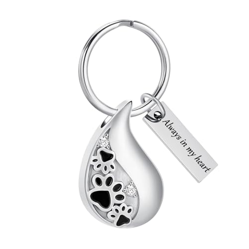 Hearbeingt Teardrop Urn Keychain for Ashes Tree of Life Cremation Jewelry - color: Paw Print-silver