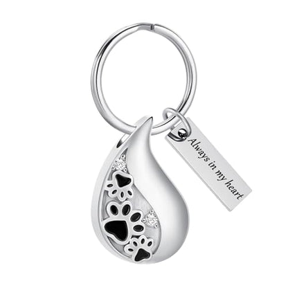 Hearbeingt Teardrop Urn Keychain for Ashes Tree of Life Cremation Jewelry - color: Paw Print-silver
