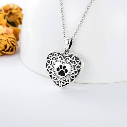 Filigree Dog Paw Urn Locket Necklace 925 Sterling Silver Print Pet Urn Necklace for Ashes Engraved Personalized Cremation Jewelry Pictures Keepsake Memorial Gifts for Women Men - style: C Paw Print Locket