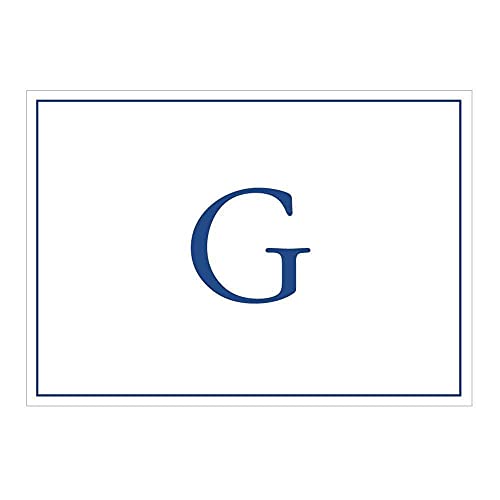 Caspari Navy Embossed Initials Boxed Note Cards in Letter G, 8 Cards & Envelopes - color: Navy G