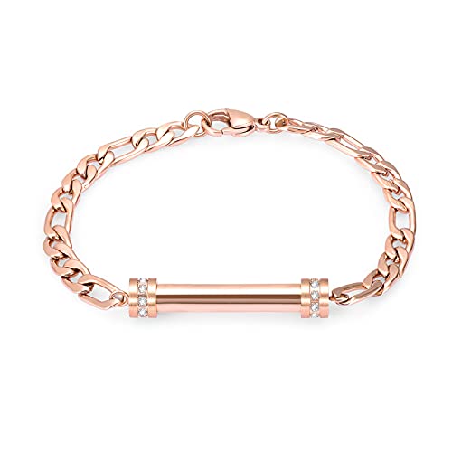 Hearbeingt Cylinder Cremation Jewelry Urn Bracelet for Ashes for Women Men | Classic Crystal,Stainless Steel,Memorial Urn Bangle, Ash Holder for Human Pet,Keepsake Jewelry for Loved Ones,Gift,Fill Tool - color: Rose Gold