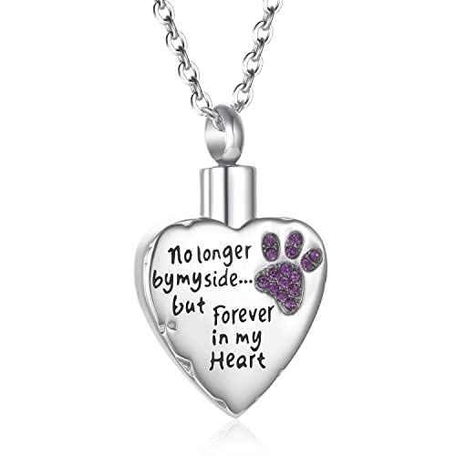 Fashion Pet Cremation Jewelry Stainess Steel Heart Keepsake Ashes Necklace Dog Cat Paw Memorial Urn Pendant - color: Purple