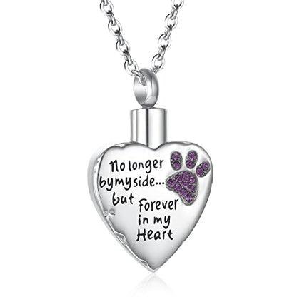 Fashion Pet Cremation Jewelry Stainess Steel Heart Keepsake Ashes Necklace Dog Cat Paw Memorial Urn Pendant - color: Purple