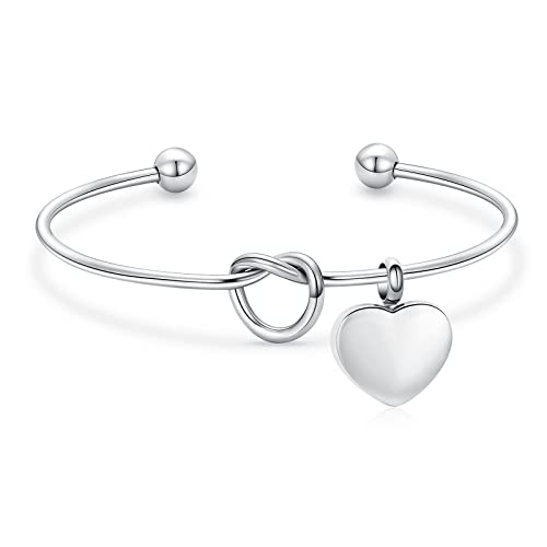 Cremation Jewelry Urn Bracelet for Ashes, Adjustable Heart Urn Cuff Bracelet Stainless Steel Memorial Ashes Keepsake Urn Bangle for Women - color: Silver