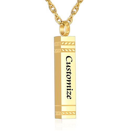 abooxiu Urn Necklace for Ashes Memorial Cremation Jewelry for Ashes Stainless Steel Ashes Jewelry Cube Ashes Necklace Bar Urn Pendant for Women Men - style: Engraved-Gold