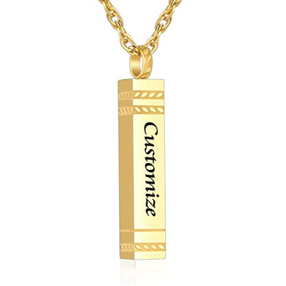 abooxiu Urn Necklace for Ashes Memorial Cremation Jewelry for Ashes Stainless Steel Ashes Jewelry Cube Ashes Necklace Bar Urn Pendant for Women Men - style: Engraved-Gold
