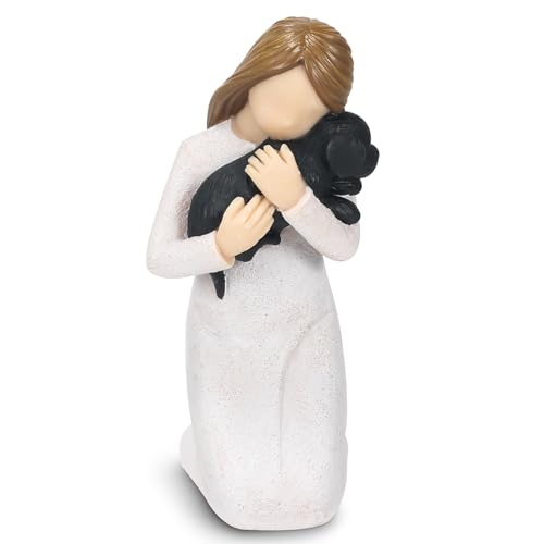 Loss of Dog Sympathy Gifts, Kneeling Girl Embracing Black Puppy Resin Figurine, Pet Bereavement Memorial Statue, Forever in My Heart Remembrance Keepsake for Grieving Pet Owners - color: Girl With Puppy
