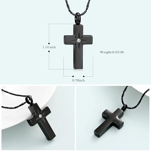 Imrsanl Cross Urn Necklace for Women Men Cremation Jewelry for Ashes Memorial Pendant Human Pet Funeral Ashes Holder Keepsake - color: Black