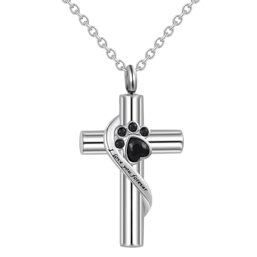 Turtle Angel Dog Butterfly Cremation Jewelry for Ashes Stainless Steel Urn Necklace Ash Holder for Women Men - style: dog cross
