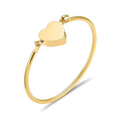 Oinsi Heart Urn Bracelet for Ashes, Cremation Jewelry Leather Bracelets for Men Women, Memorial Jewelry With Filling Kits - color: Gold