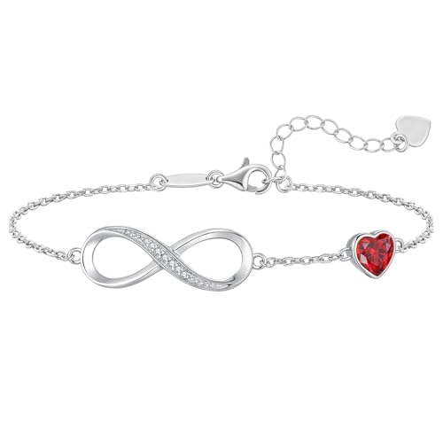 CDE 925 Sterling Silver Infinity Birthstone Bracelet Jewelry Gift for Women | Hypoallergenic,Non Tarnish,Heart CZ,Nickel-Free & Lead-Free,Anniversary Christmas Birthday Idea Gifts for Wife Girlfriend Her - color: 01/07-Jan/July