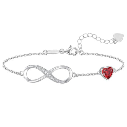 CDE 925 Sterling Silver Infinity Birthstone Bracelet Jewelry Gift for Women | Hypoallergenic,Non Tarnish,Heart CZ,Nickel-Free & Lead-Free,Anniversary Christmas Birthday Idea Gifts for Wife Girlfriend Her - color: 01/07-Jan/July