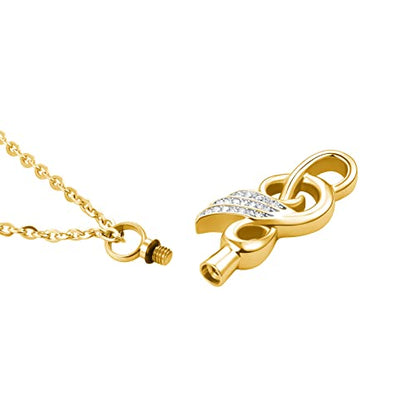 GMXLin Music Note Cremation Urn Necklace for Ashes Locket Hold Ashes Keepsake Memorial Pendant for Men Women - color: Yellow