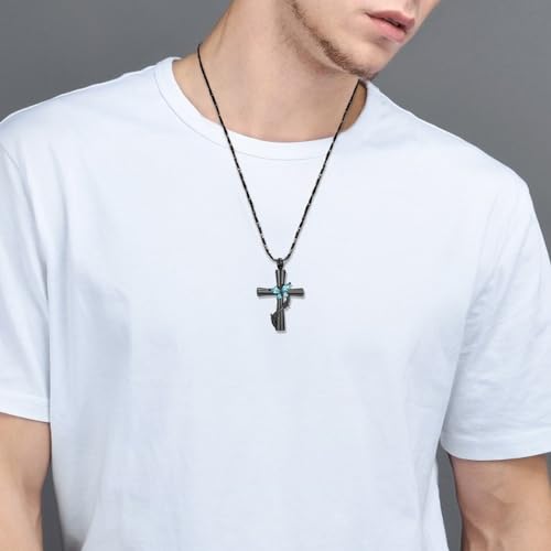 Imrsanl Cross with Butterfly Urn Necklaces for Ashes for Women - color: Black Light Blue