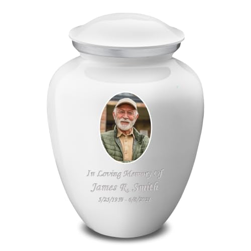 Geturns Embrace Adult Personalized Picture Cremation Urns for Human Ashes I Large Photo White Funeral Urn for Men and Women I 200 lbs - color: White