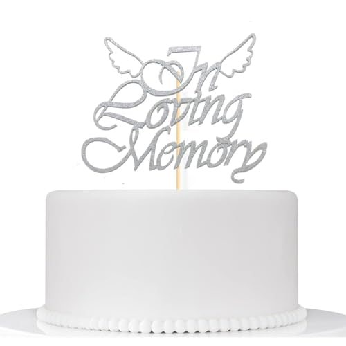 Happy Birthday in Heaven,In Loving Memory Cake Topper for Birthday,Anniversary,Funeral,Celebration of Life Party Supplies,Silver Glitter - color: In Loving Memory Silver
