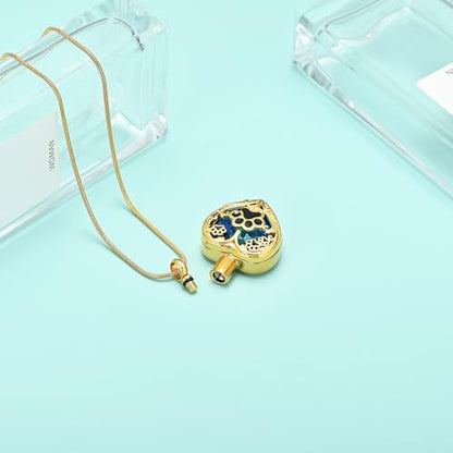 Heart Urn Necklace For Ashes Birthstone Pet Memorial Jewelry Dog Paw Print Cremation Pendant Stainless Steel Keepsake Gift For Pet Lovers - color: Gold blue