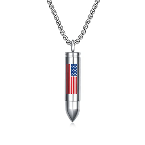 Rnivida Stainless Steel Urn Ashes Pendant Necklace with Cross Bible Verse, Urn Necklace for Men - color: American Flag