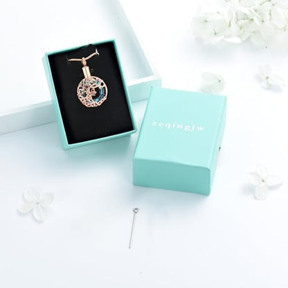 zeqingjw Pet Cremation Jewelry Tree of Life Urn Necklace for Ashes for Dog/Cat Funeral Ashes Keepsake Paw Print Urn Pendant Memorial Jewellery - color: Rose Gold-Blue
